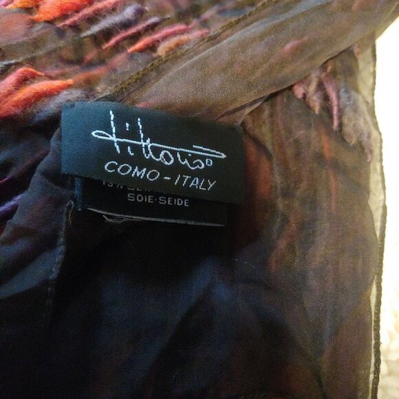 Italian Silk/Wool Tittorio 17"x57" Weaved Fringe Statement Piece Scarf Unisex - Picture 8 of 9